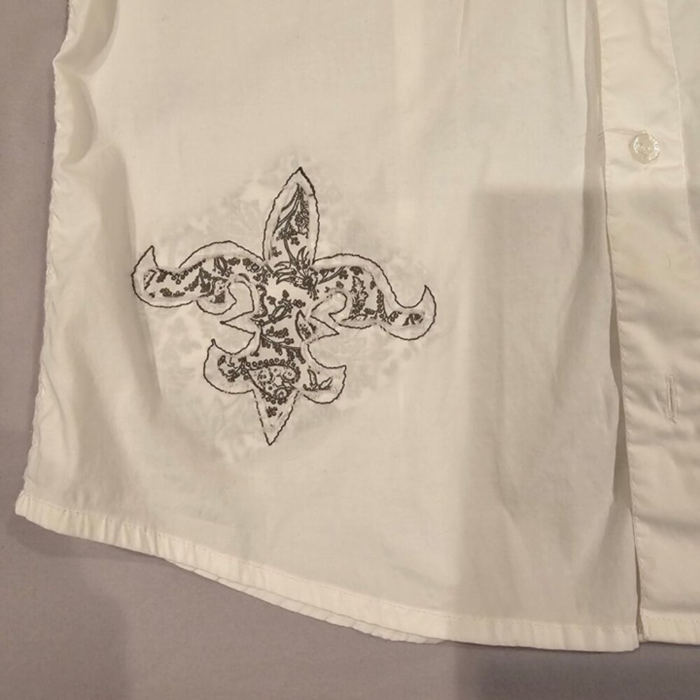 Buffalo David Bitton Mens White Button-Up Shirt M/M Cotton Blend Embroidered Det - Picture 6 of 9